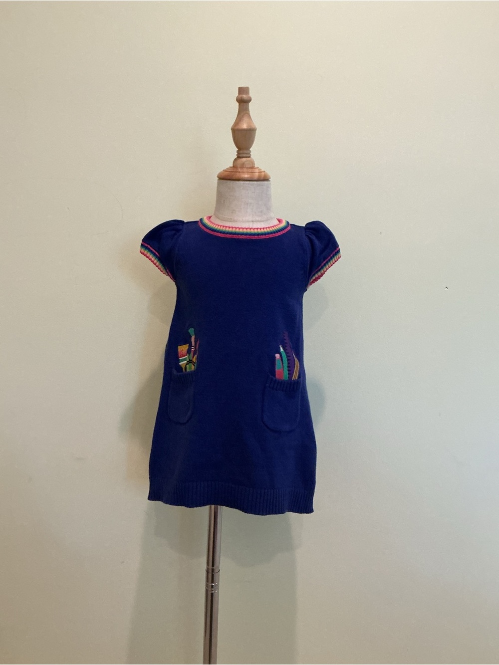 Gymboree Navy Blue Knit Dress with Multicolor Trim